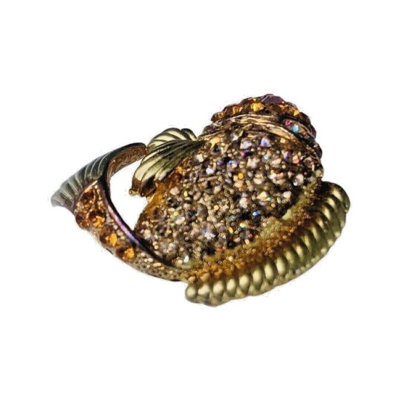 Crystal Japanese Koi Fish Brooch Pin 1.5” Gold Tone Whimsical Fish Vintage - Picture 6 of 16